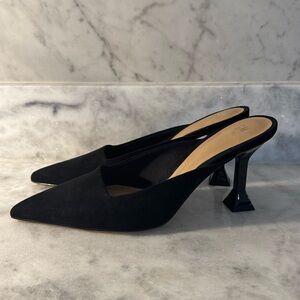 H&M Black Faux Suede Kitten Heel Slide Size 36